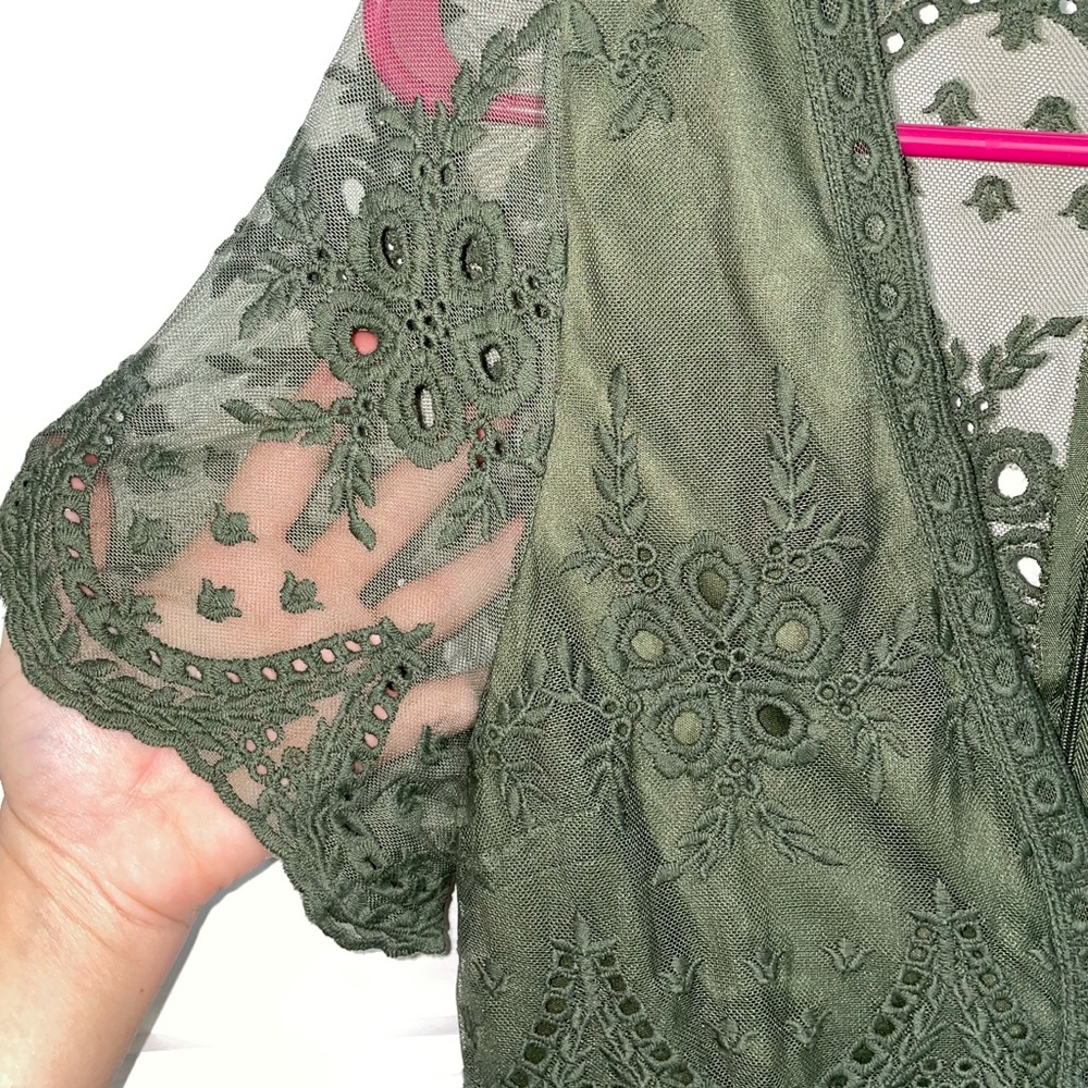 olive green lace romper - Picture 6 of 8